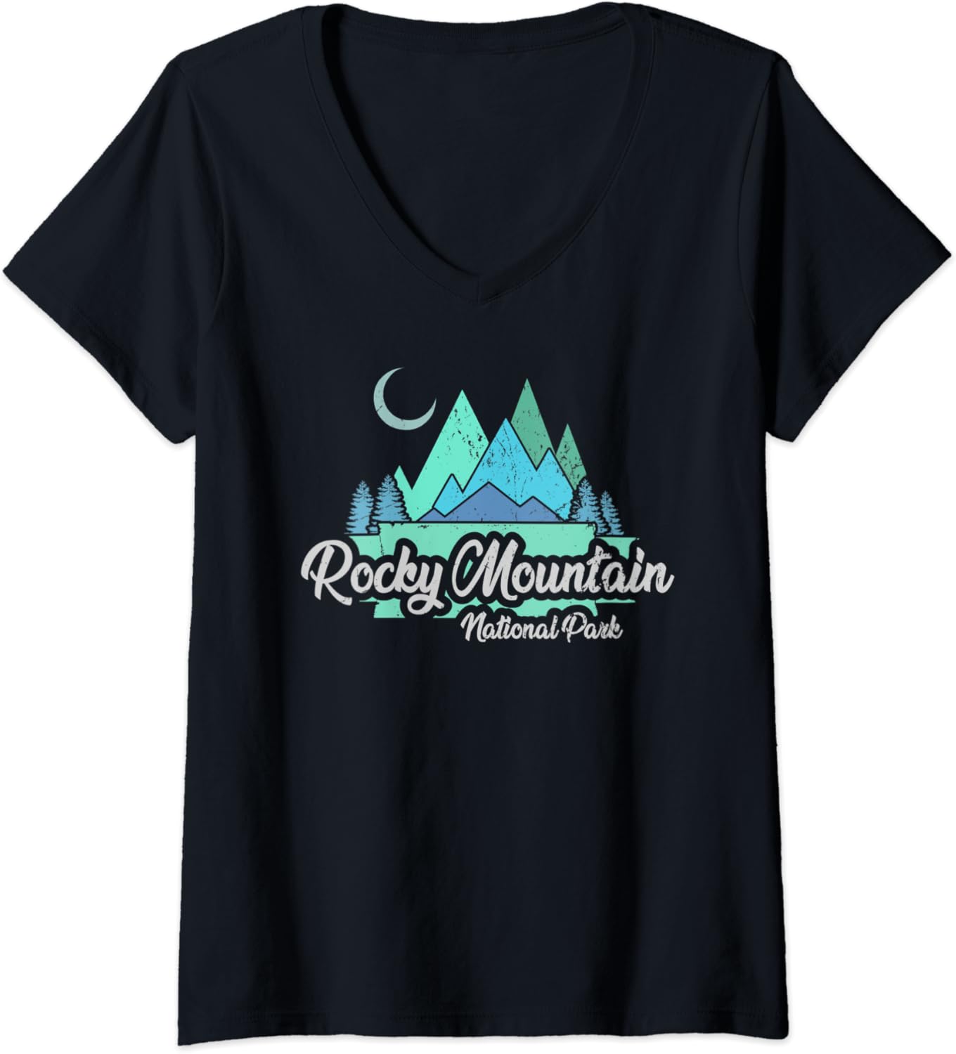 Damen Rocky Mountain US National Park Mond Natur Geschenk T-Shirt mit V